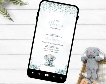 Blue Elephant Baby Shower Evite, Little Peanut Invitation (Digital Download) EB133