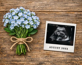 Minimal Boy Rustic Pregnancy Announcement Template, Blue Floral Ultrasound Social Media Editable Canva Baby Reveal