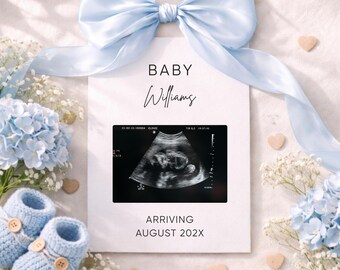 Baby Boy Pregnancy Announcement: Editable Blue Bow Floral Ultrasound Reveal Template (Digital Download)
