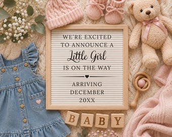 Denim Baby Girl Pregnancy Announcement Template, Digital Social Media Baby Reveal, Editable Canva Download
