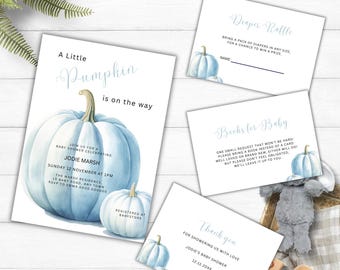 Blue Pumpkin Baby Shower Invitation Bundle (Digital Download) PU192