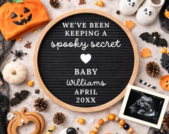 Halloween Pregnancy Announcement Template Spooky Secret Social Media Ultrasound Baby Reveal Editable Letterboard Digital Canva Download