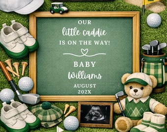 Golf Pregnancy Announcement, Little Caddie Baby Reveal, Golf Lover Ultrasound Social Media Editable Reveal Template