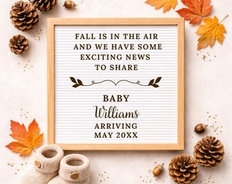 Fall Pregnancy Announcement Template, Autumn Social Media Editable Canva Baby Reveal, Letterboard Digital Download