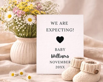 Neutral Pregnancy Announcement Template, Minimal Floral Social Media Baby Reveal