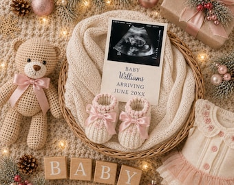 Baby Girl Christmas Pregnancy Announcement, Ultrasound Social Media Reveal, Editable Canva Template