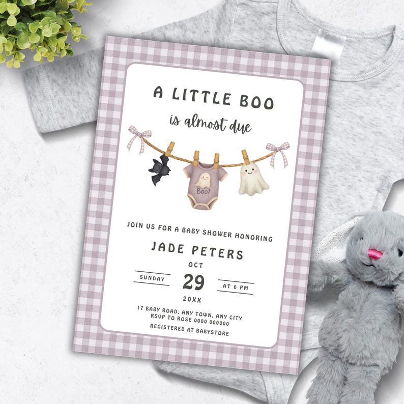 Little Boo Baby Shower Invitation Bundle, Editable Purple Books for ...