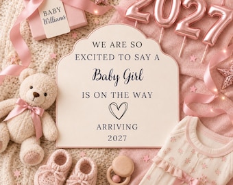 2027 Baby Girl New Year Pregnancy Announcement Template, Digital Social Media Canva Reveal