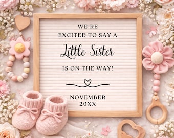 Little Sister Pregnancy Announcement Template, Baby Girl Floral Social Media Reveal, Editable Canva Sibling Announcement Digital Download