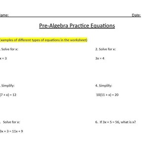 Algebra Arbeitsblatt