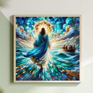 Jesus loves you, Jesus walking on water painting, Christian wall art, Inspirational home decor for living room, Meaningful gift