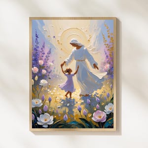 Jesus Dancing with Girl Art Print: Christian Floral Home Decor (Digital Download)