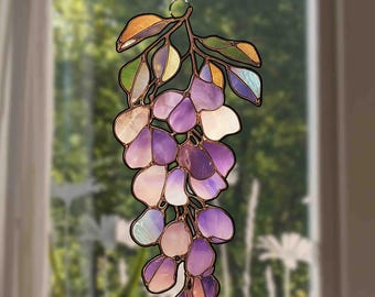 Acchiappasole olografico in acrilico con ramo di glicine, decorazione floreale per finestre con glicine per la primavera, regalo per giardino fiorito, elegante regalo con fiori viola