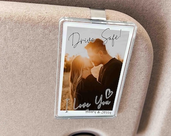Clip per visiera parasole auto personalizzata con foto di coppia, guida con prudenza, ti amo, clip per visiera parasole con foto di coppia, regalo di San Valentino per lui, regali per il fidanzato