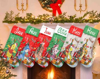 Personalized Winnie The Pooh Christmas Stockings, Disney Family Christmas Gifts 2025, Christmas Stockings With Family Name, Pooh Xmas Decor