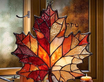 Ornement attrape-soleil en acrylique feuille d'érable d'automne, décoration de fenêtre feuille d'érable en faux vitrail d'automne, décoration d'intérieur récolte, cadeau pour les amoureux de la nature