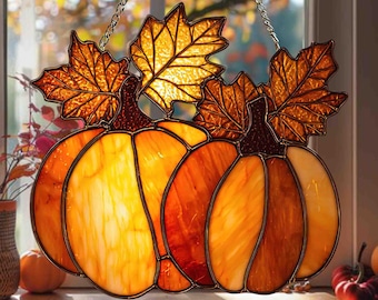 Stained Glass Pumpkin Head Suncatcher, Halloween Stained Glass Suncatcher, Spooky Halloween Decor, Fall Decor, Pumpkin Window Hanging