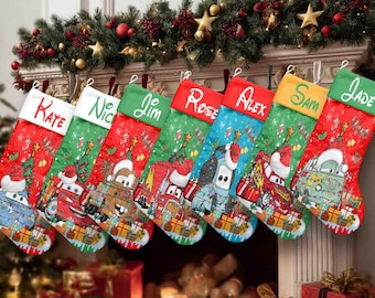 Personalized Disney Cars Christmas Stocking, Custom Name Lightning McQueen Christmas Stocking, Christmas Stocking With Name, Christmas Gift