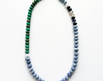 Collier 18 Perles Pierres Précieuses Naturelles - Pierre De Lune Bleue Et Spinelle - 18 Pouces
