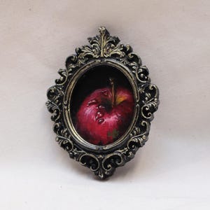 Mini Apple Still Life Painting: Gothic Kitchen Decor in Ornate Frame