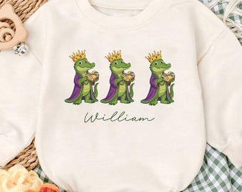 Mardi Gras Alligator Romper, King Cake Baby Outfit, Louisiana Cajun New Orleans Carnival Infant Bodysuit, Funny Gator Gift