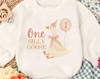 One Silly Goose First Birthday Romper, 1st Birthday Outfit for Baby Boy Girl, Funny Farm Toddler Bodysuit, Silly Goose Party Gift