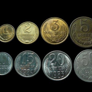 Vintage Coins of the USSR Set of USSR coins 2,3,5,10,15,20 kopecks 1973-1990,