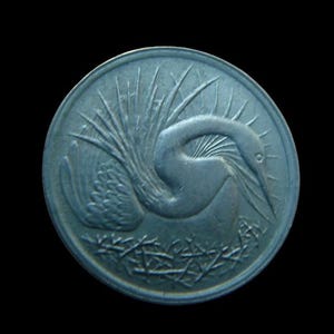 Coin 5 cents Singapore 1971 Anhinga bird