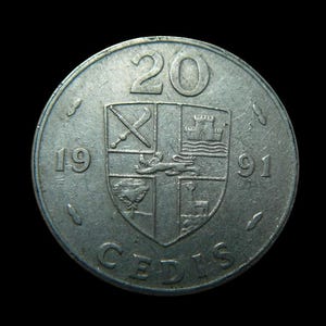 Vintage Coin Ghana 20 cedis, 1991 - 1997 Seashell