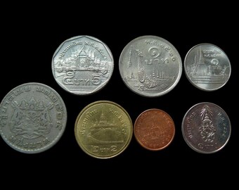 1989年タイ5バーツ硬貨、ラーマ9世の肖像画、大理石寺院、タイの旧通貨