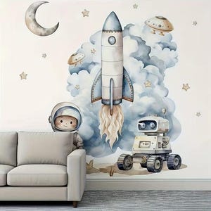 Cute Bear Astronaut Wall Sticker, Space Rocket Wall Decal, Wall Decor, Kids Room Space Wall Stickers, Bedroom Living Room Wall Art