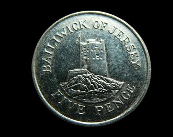 Vintage Coin Jersey 5 Pence Queen Elizabeth II
