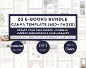20 Canva eBook Template Bundle, 690 page Lead Magnet & Course Workbook Templates, DFY Digital Product PLR MRR , How to create an e-book pdf