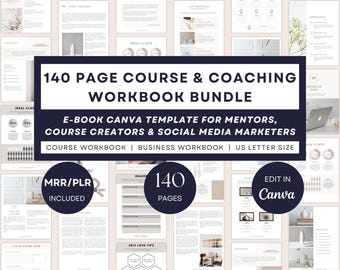 Coaching & Course Workbook Template Bundle for Mentors, 140 Page Canva eBook Templates for Coaches, Course Creator PDF, Lead Magnet eBook