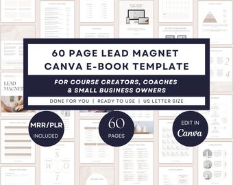 60 Page Canva Lead Magnet eBook Template, Editable Mini Training Workbook PDF, US Letter Digital Guide Small Businesses & Coaching PLR