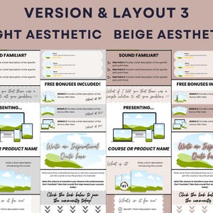 Puede incluir: Plantilla de marketing digital con un dise&ntilde;o est&eacute;tico claro. El dise&ntilde;o incluye secciones para puntos d&eacute;biles, bonificaciones y un llamado a la acci&oacute;n. El dise&ntilde;o presenta un ordenador, una tableta y un tel&eacute;fono.