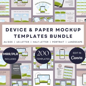 280 mockup-mallar för telefoner, surfplattor, papper, kalender och böcker | Redigerbara Canva-foton för Etsy | Stående, liggande A4 Letter