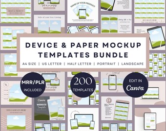 280 Telefon, Tablet, Papier, Planer & Bücher Mockup Vorlagen Bundle | Bearbeitbare Canva-Auflistungsfotos für Etsy | Hochformat A4 Letter