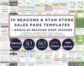 10 Stan Store Sales Page Template & Aesthetic Beacons Landing Pages, 60 Shop Headers, Editable Canva Sales Funnel for Digital Products, PLR