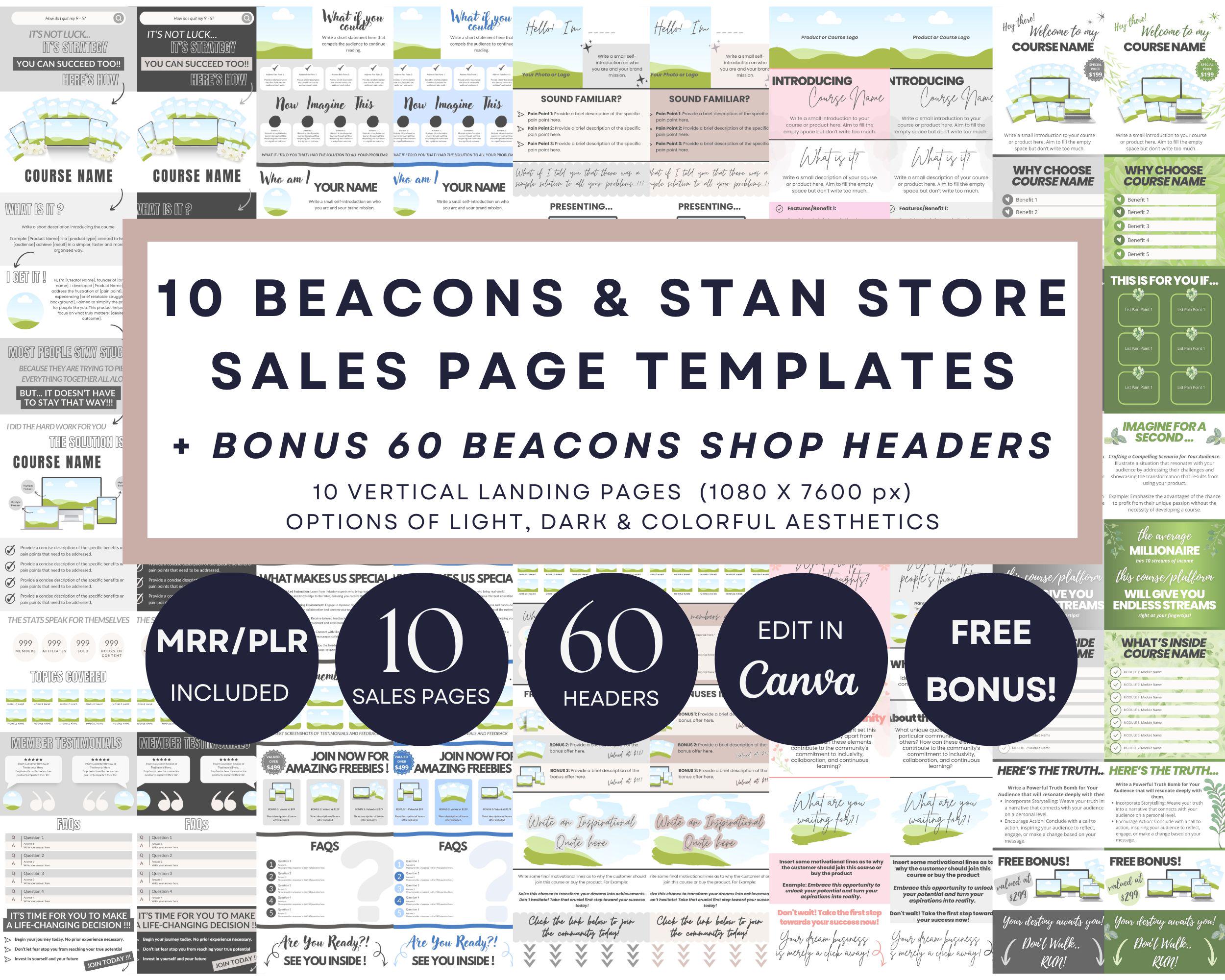 10 Stan Store Sales Page Template & Aesthetic Beacons Landing Pages, 60 ...