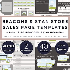 2 Stan Store Sales Page Templates + 40 Beacons Shop Headers, High-Converting Landing Page, Editable Canva Funnel Design, Digital Products