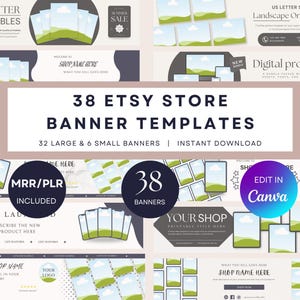 Etsy Shop Banner Template Bundle, 38 Editable Canva Banners & Mockups for Etsy Storefront, Customizable Etsy Shop Branding Kit Neutral