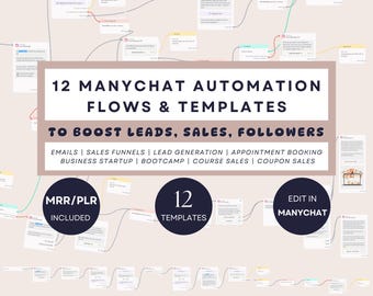 12 ManyChat Automation Flows, ManyChat Templates PLR, Email Marketing Automation Template, Many Chatbot Flow DM Sales Funnel Lead Generation