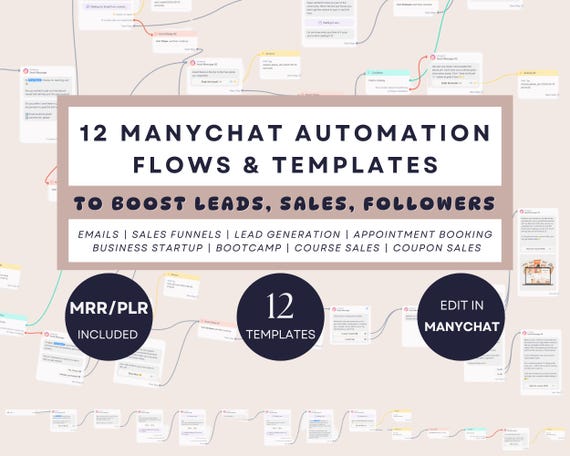 12 ManyChat Automation Flows, ManyChat Templates PLR, Email Marketing Automation Template, Many Chatbot Flow DM Sales Funnel Lead Generation