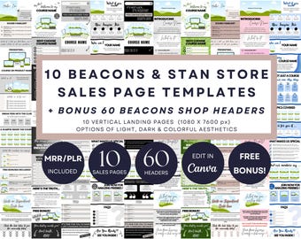 10 Stan Store & Beacons Sales Page Templates, Luxe Canva Landing Pages, High Converting Digital Product Sales Funnel, 60 Shop Headers PLR