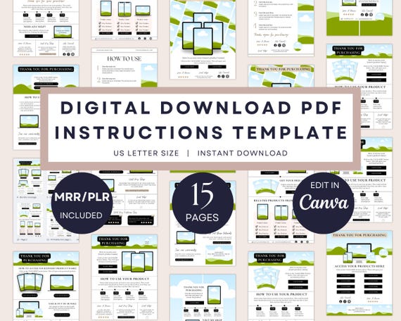 Digital Download Instructions Template for Etsy Sellers, Editable Canva Mockup, Customizable Digital Product Link, Instant Download PDF, PLR