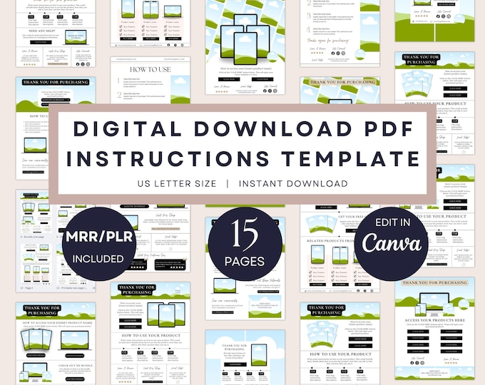 Digital Download Instructions Template for Etsy Sellers, Editable Canva ...