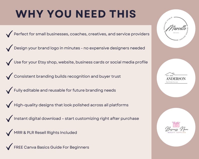50 Canva Logo Templates, Customizable Logos & Branding Kit for Small Business Owners, Modern Square Logo Design Bundle with PLR MRR image 6