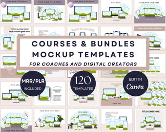120 Canva Produkt-Mockup-Vorlagen für Coaches & Kursersteller, Etsy Listing Bundle Mockups für Kurse, Verkäufer digitaler Produkte mit PLR