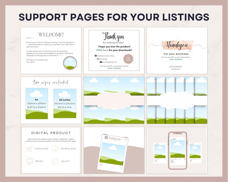 280 Canva-mockupmallar för utskrivbara material, böcker, tidskrifter och planerare | Redigerbart Etsy-listningsbildpaket, bokmockups, A4, US Letter, PLR bild 5